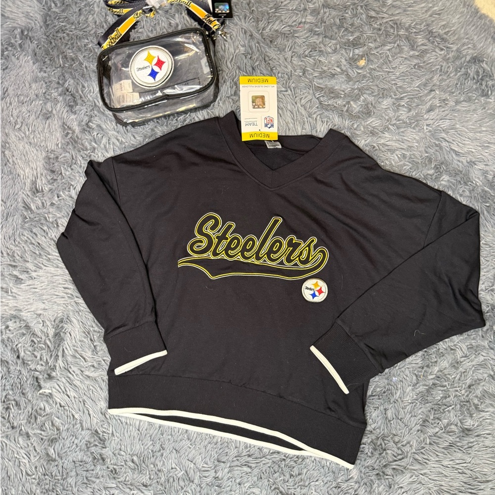 Pittsburgh Steelers Women’s Medium Sweatshirt + Stadium Clear Crossbody Bag